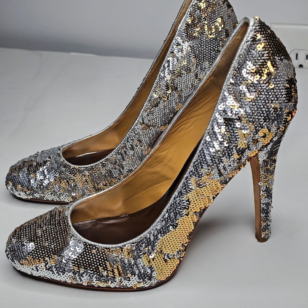 Badgley Mischka Silver and Gold Sequin Heels